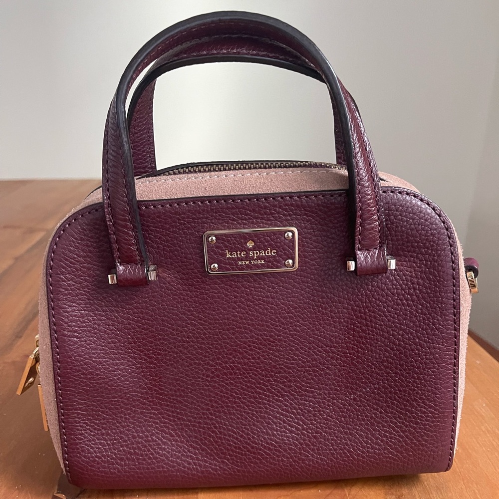 NWOT Kate Spade “Felix” Crossbody Burgundy Pebbled Leather and Tan Suede Bag